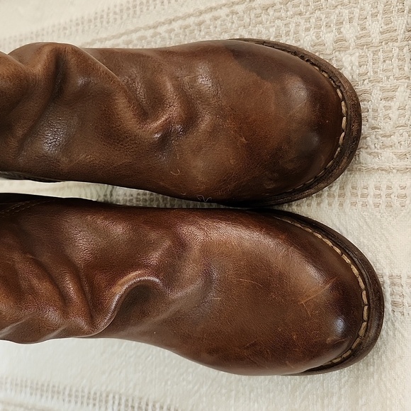 Fiorentini + Baker Brown Leather Chunky Heel Calf Height Boots Women's 36 - Picture 3 of 13